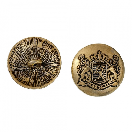 Bild von Zinklegierung Metall Knöpfe Rund Antiksilber Royal Wappen 22mm D., 5 Stücke