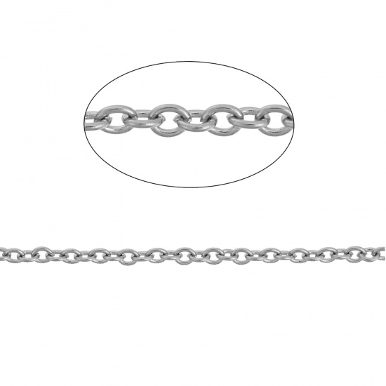 Bild von 304 Edelstahl Halskette Oval Silberfarbe Gliederkette Kette Mit Karabinerverschluss 59.5cm lang, Kettengröße: 3x2.5mm, 2 Streifen