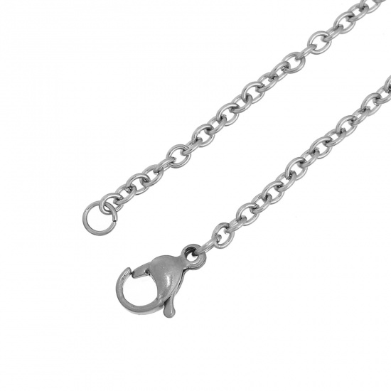 Bild von 304 Edelstahl Halskette Oval Silberfarbe Gliederkette Kette Mit Karabinerverschluss 59.5cm lang, Kettengröße: 3x2.5mm, 2 Streifen