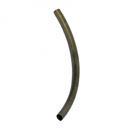 Bild von Messing Zwischenperlen Spacer Perlen Tube Bronzefarbe Kurve 50mm x 3mm, Loch:ca. 2.5mm, 20 Stücke                                                                                                                                                             