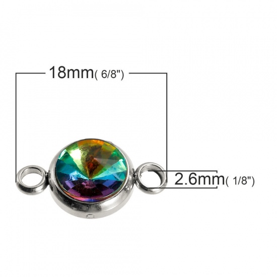 Bild von 304 Edelstahl Verbinder Rund Silberfarbe Facettiert mit AB Farben Strass 18mm x 10mm, 2 Stück