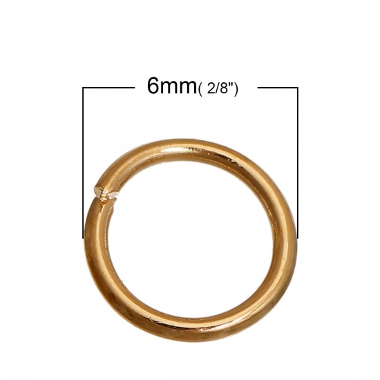 Picture of 0.7mm Zinc Based Alloy Open Jump Rings Findings Round 14K Real Gold Plated 4mm Dia., 100 PCs