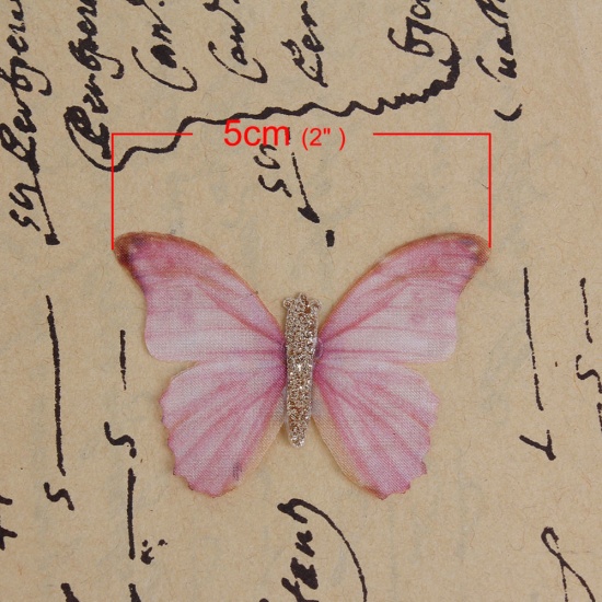 Picture of Organza For DIY & Craft Red Double Layer Ethereal Butterfly Glitter 50mm(2") x 35mm(1 3/8"), 2 PCs