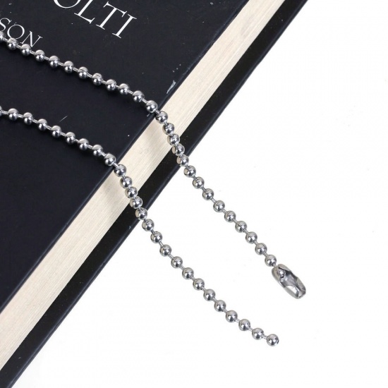 Picture of 304 Stainless Steel Ball Chain Necklace Silver Tone 60cm(23 5/8") long, Chain Size: 3mm Dia.(1/8"), 1 Piece