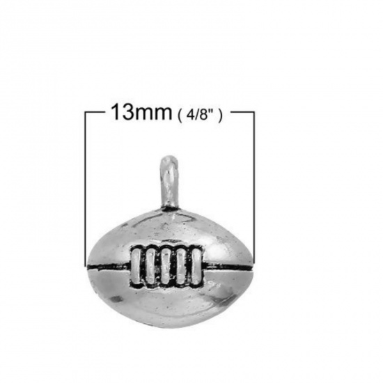 Picture of Zinc Based Alloy Sport Charms Football Antique Silver Color 13mm x 13mm, 10 PCs