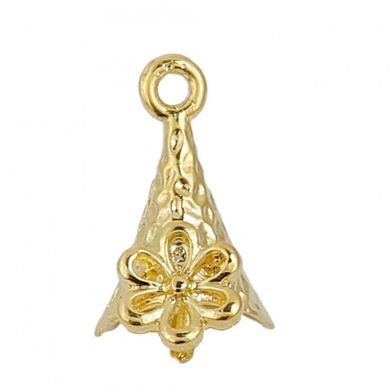 Picture of Brass Pearl Pendant Connector Bail Pin Cap Cone Silver Plated Flower Pattern (Needle Thickness: 0.9mm) 11mm( 3/8") x 6mm( 2/8"), 5 PCs                                                                                                                        
