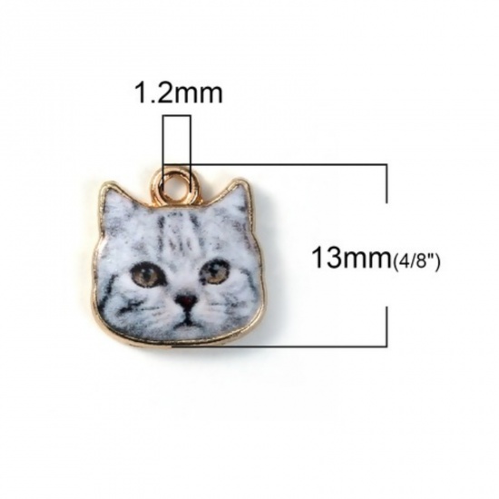 Picture of Zinc Based Alloy Charms Cat Animal Gold Plated Gray 13mm( 4/8") x 13mm( 4/8"), 10 PCs