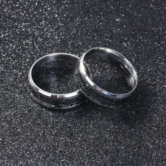 Bild von Titan Edelstahl Uneinstellbar Ring Silbrig Rund Drache 18.3mm（US Größe:8.25), 1 Stück