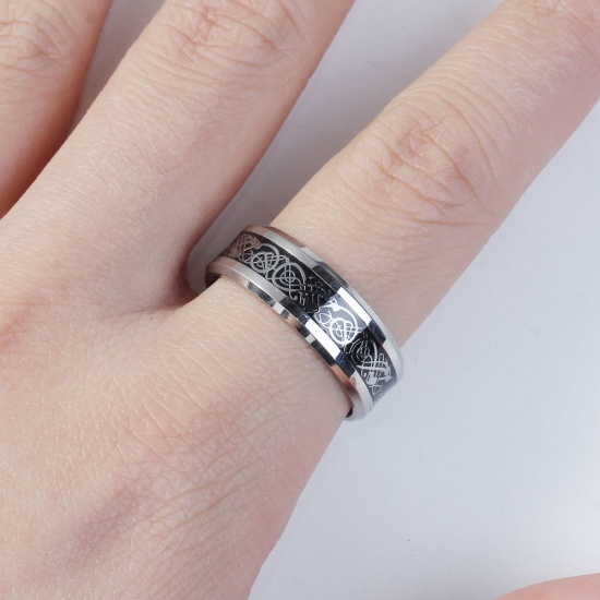 Bild von Titan Edelstahl Uneinstellbar Ring Silbrig Rund Drache 18.3mm（US Größe:8.25), 1 Stück