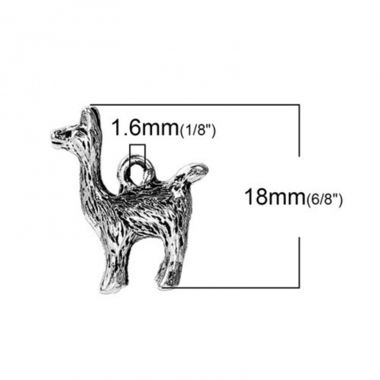 亜鉛合金 3D チャーム 銀古美 アルパカ 18mmx 15mm、 10 個 の画像