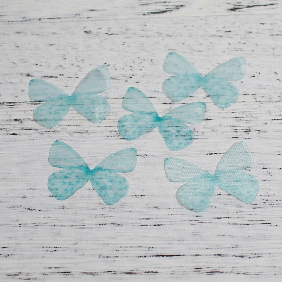 Picture of Organza For DIY & Craft Deep Blue Ethereal Butterfly Animal 30mm(1 1/8") x 21mm( 7/8"), 5 PCs