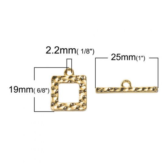 Bild von Zinklegierung Knebelverschluss Quadrat Versilbert 25mm x 5mm, 19mm x 15mm, 2 Sets