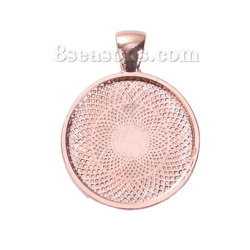 Picture of Zinc Based Alloy Pendants Round Rose Gold Cabochon Settings (Fits 25mm Dia.) 36mm x 28mm, 5 PCs