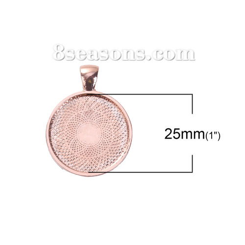Immagine di Lega di Zinco Charm Ciondoli Tondo Oro Rosa Basi per Cabochon (Adatto 25mm) 36mm x 28mm, 5 Pz
