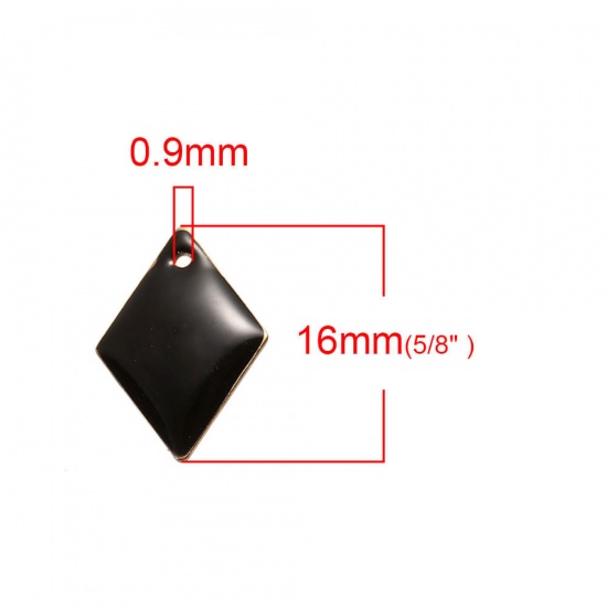 Imagen de Latón Lentejuelas Esmaltadas Colgantes Charms Diamond Original Color Sin Chapado Negro Esmalte 16mm x 11mm, 10 Unidades