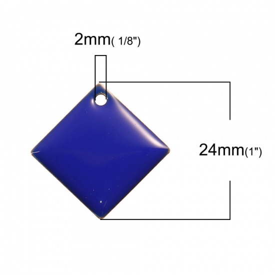Picture of Brass Enamelled Sequins Charms Rhombus Unplated Black Enamel 24mm(1") x 24mm(1"), 5 PCs                                                                                                                                                                       