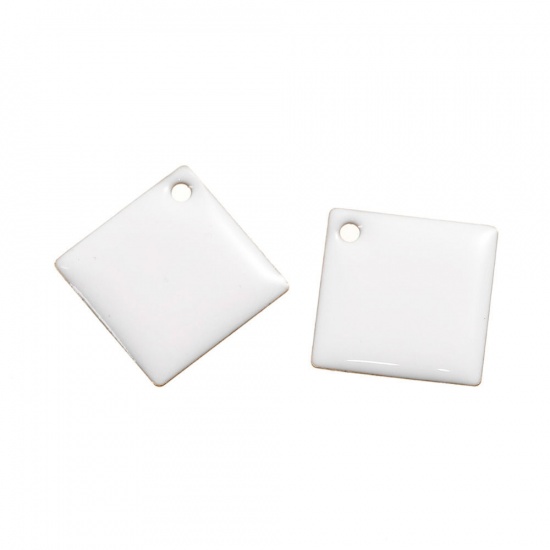 Picture of Brass Enamelled Sequins Charms Rhombus Unplated White Enamel 24mm(1") x 24mm(1"), 5 PCs                                                                                                                                                                       