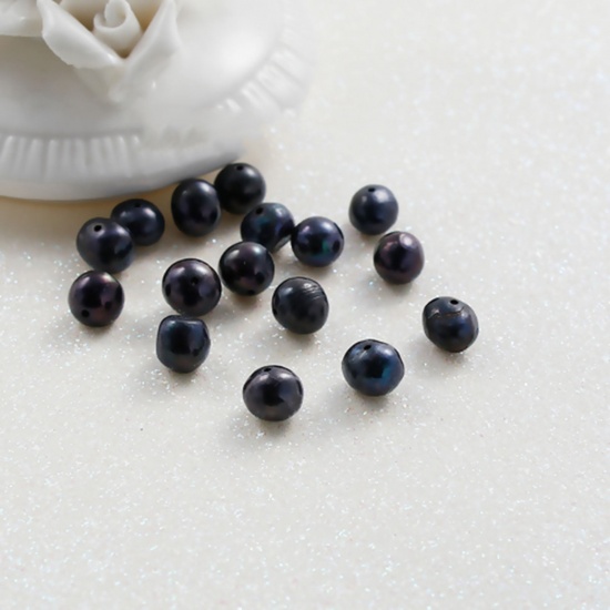 Picture of Natural Freshwater Cultured Pearl Beads For DIY Charm Jewelry Making Round Dark Blue About 8mm - 7mm Dia., Hole: Approx 0.7mm, 10 PCs