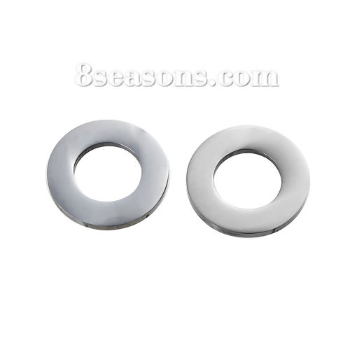 Picture of 2 PCs 304 Stainless Steel Blank Stamping Tags Charms Circle Ring Silver Tone Double-sided Polishing 22mm Dia.