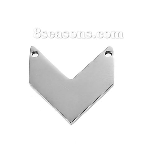 Picture of 304 Stainless Steel Chevron Connectors V-shaped Silver Tone Blank Stamping Tags One Side 21mm x 20mm, 1 Piece