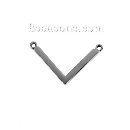 Picture of 304 Stainless Steel Chevron Blank Stamping Tags Connectors Charms Pendants V-shaped Silver Tone One-sided Polishing 25mm x 14mm, 1 Piece