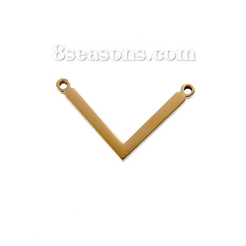 Picture of 304 Stainless Steel Chevron Blank Stamping Tags Connectors Charms Pendants V-shaped Gold Plated One-sided Polishing 25mm x 14mm, 1 Piece