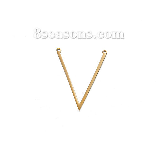 Picture of 304 Stainless Steel Chevron Blank Stamping Tags Connectors Charms Pendants V-shaped Gold Plated One-sided Polishing 27mm x 21mm, 1 Piece