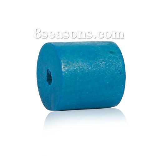 Immagine di Legno Separatori Perline Cilindrico Blu Pavone 20mm x 20mm, Foro: Circa 4.4mm, 20 Pz