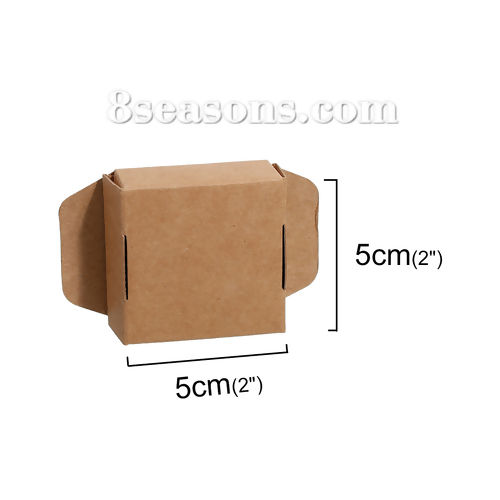 Picture of Paper Jewelry Gift Flower Wrapping Square Brown (Folding Size: 5cmx5cmx2cm) 16cm(6 2/8") x 13.3cm(5 2/8") , 20 PCs