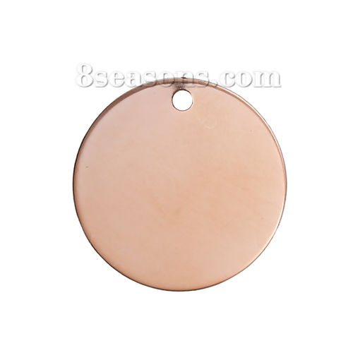 Immagine di Acciaio Inossidabile Etichette di Stampaggio Vuote Ciondoli Tondo Oro Rosa Lucidatura Unilaterale 30mm Dia, 2 Pz