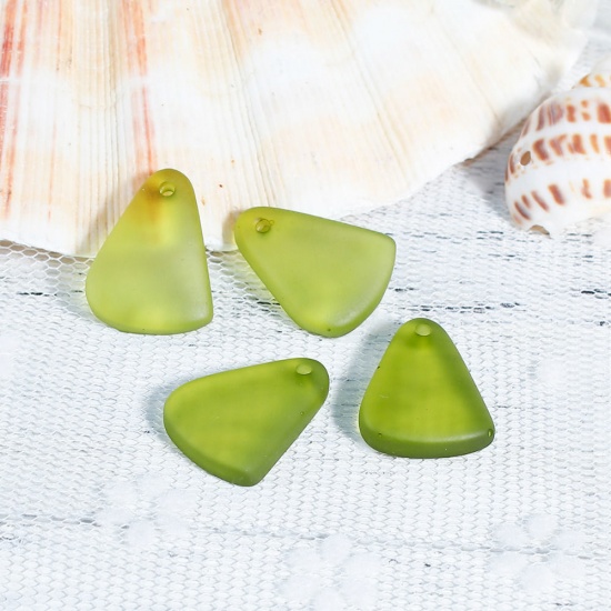 Picture of Resin Sea Glass Charms Triangle Coffee Frosted 20mm( 6/8") x 15mm( 5/8"), 5 PCs