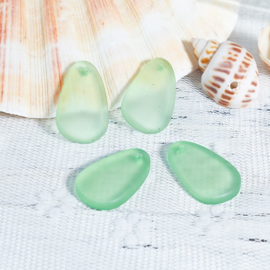 Picture of Resin Sea Glass Charms Drop Blue Frosted 26mm x15mm(1" x 5/8") - 24mm x15mm(1" x 5/8"), 5 PCs