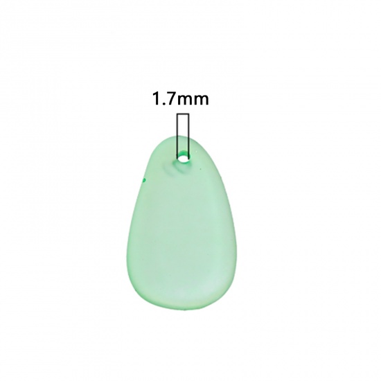 Picture of Resin Sea Glass Charms Drop Green Frosted 26mm x15mm(1" x 5/8") - 24mm x15mm(1" x 5/8"), 5 PCs