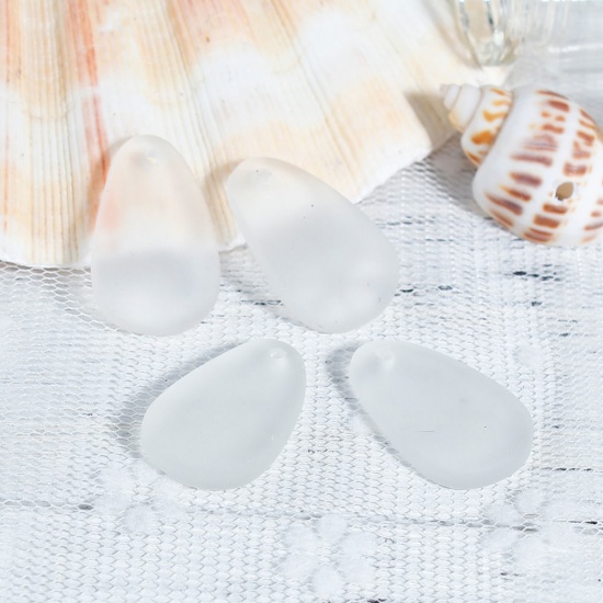 Picture of Resin Sea Glass Charms Drop Coffee Frosted 26mm x15mm(1" x 5/8") - 24mm x15mm(1" x 5/8"), 5 PCs