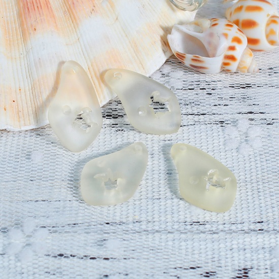 Picture of Resin Sea Glass Charms Elephant Animal Drop Yellow Frosted 25mm x18mm(1" x 6/8") - 24mm x18mm(1" x 6/8"), 5 PCs