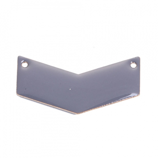 Picture of Brass Enamelled Sequins Connectors V-shaped Unplated White Enamel 30mm(1 1/8") x 15mm( 5/8"), 5 PCs