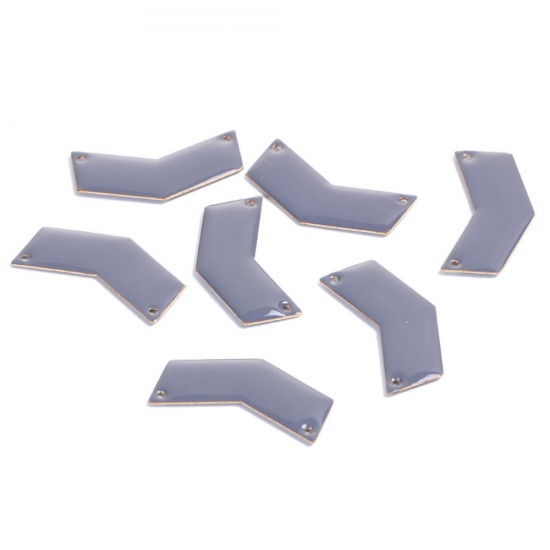 Picture of Brass Enamelled Sequins Connectors V-shaped Unplated White Enamel 30mm(1 1/8") x 15mm( 5/8"), 5 PCs