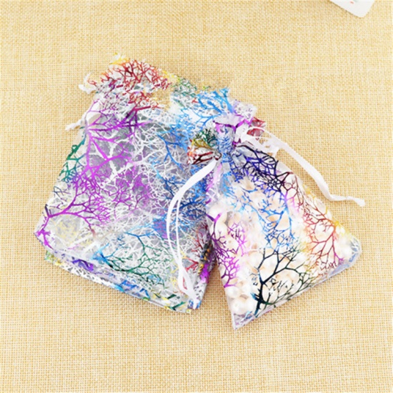Immagine di Regalo di Matrimonio Sacchetti dei Monili del Organza Disegnabile Rettangolo Multicolore Corallo Disegno (Spazio utile: 10x9cm) 12cm x 9cm, 10 Pz