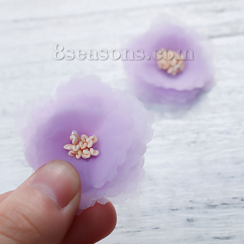 Image de Cabochons DIY Scrapbooking Artisanat Applique Tissu pr Scrapbooking Tulle Fleur Violet 38mm x 38mm, 3 Pcs