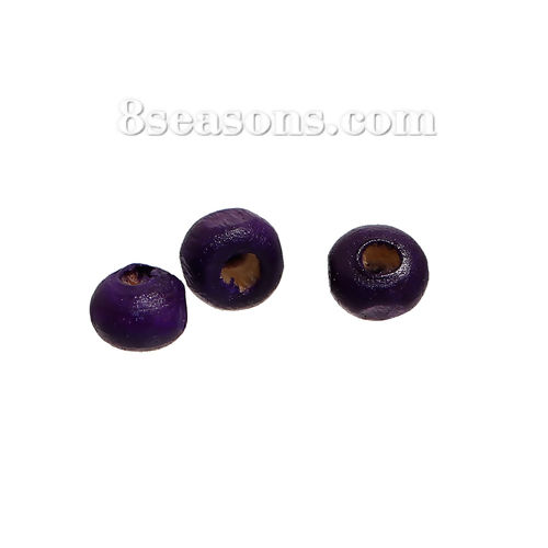 Picture of Hinoki Wood Spacer Beads Round Dark Purple Painting About 4mm Dia, Hole: Approx 1.3mm, 3000 PCs