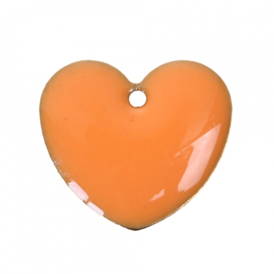 Picture of Brass Enamelled Sequins Charms Heart Unplated Yellow Enamel 16mm x16mm( 5/8" x 5/8"), 10 PCs                                                                                                                                                                  