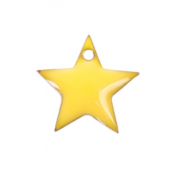 Picture of Brass Enamelled Sequins Charms Pentagram Star Unplated Red Enamel 12mm( 4/8") x 11mm( 3/8"), 10 PCs                                                                                                                                                           