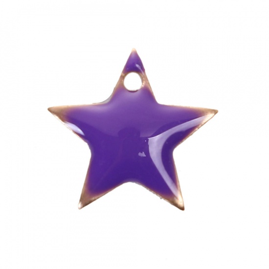 Picture of Brass Enamelled Sequins Charms Pentagram Star Unplated Yellow Enamel 12mm( 4/8") x 11mm( 3/8"), 10 PCs                                                                                                                                                        