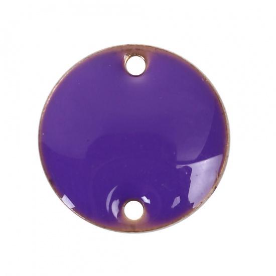 Picture of Brass Enamelled Sequins Connectors Round Unplated Coffee Enamel 12mm( 4/8") Dia, 10 PCs                                                                                                                                                                       