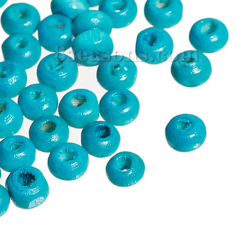 Immagine di Legno di Hinoki Separatori Perline Tondo Blu Pavone Circa: 4mm Dia, Foro: Circa 1.3mm, 3000 Pz