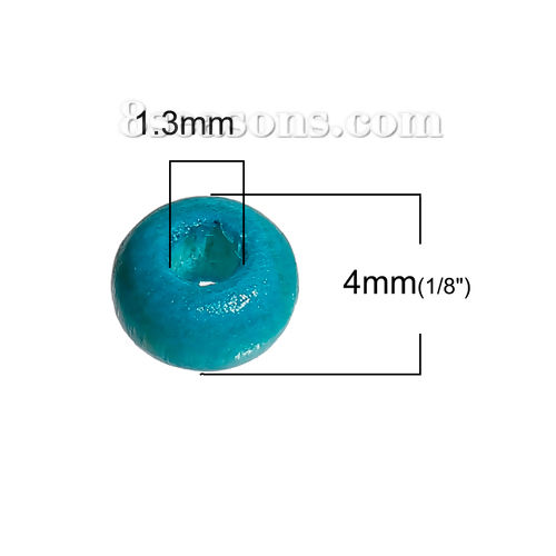 Picture of Hinoki Wood Spacer Beads Round Peacock Blue About 4mm Dia, Hole: Approx 1.3mm, 3000 PCs