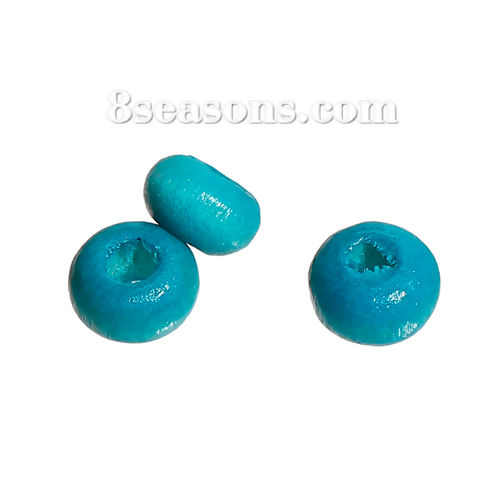 Immagine di Legno di Hinoki Separatori Perline Tondo Blu Pavone Circa: 4mm Dia, Foro: Circa 1.3mm, 3000 Pz
