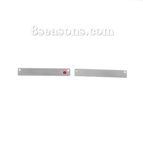 Picture of 304 Stainless Steel July Birthstone Connectors Rectangle Silver Tone Red Rhinestone 38mm(1 4/8") x 6mm( 2/8"), 1 Piece
