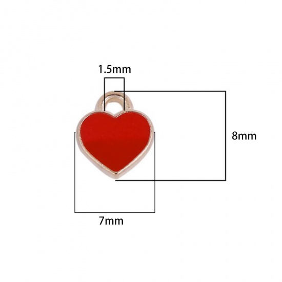 Bild von Zinklegierung Poker/Papierkarte/Spielkarte Charms Vergoldet Rot Herz Emaille 8mm x 7mm, 50 Stück