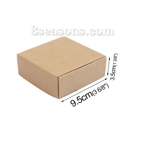 Picture of Paper Jewelry Gift Flower Wrapping Square Brown Yellow 95mm(3 6/8") x 95mm(3 6/8") , 10 PCs